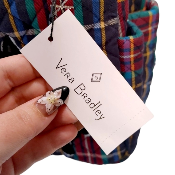 Vera Bradley Navy Blue Red Plaid Quilted Small Backpack NWT $95 - Picture 8 of 8